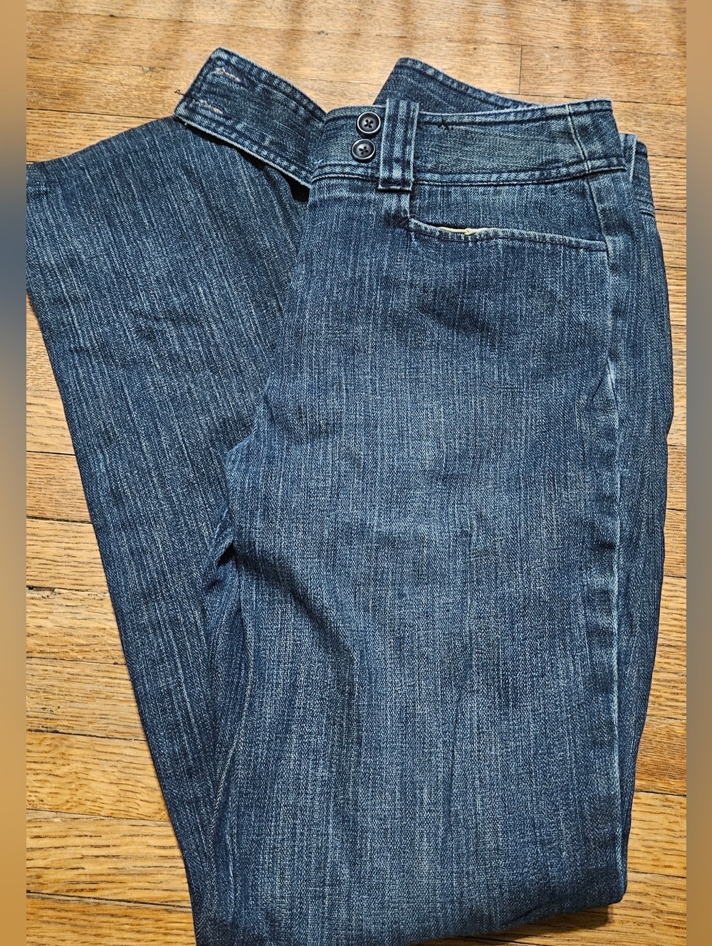 Talbots Petite Stretch Jeans Dark Wash 6p Double Button Waist Straight Leg